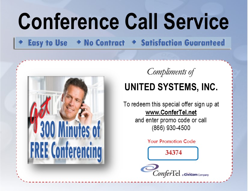 Conference call service coupon for 300 minutes free conferencing